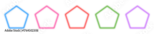 Neon geometric shape vector icons, Glowing pentagon symbol, Bright polygon element and Luminous outline form