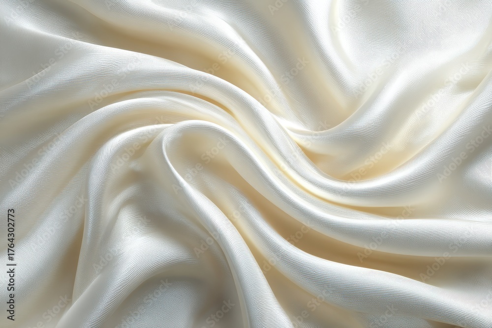 Obraz premium Elegant ivory satin fabric with flowing, undulating folds and subtle sheen. Ideal for backgrounds in fashion, luxury, or romantic themed designs.