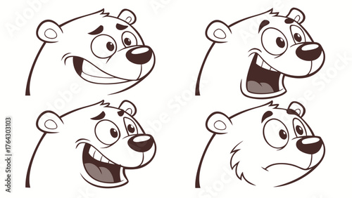 Cute Bear Emoji Faces Set – Happy, Sad, Angry, and Surprised Cartoon Vector