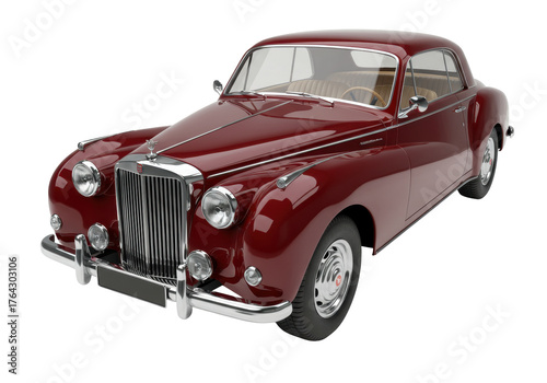 Fototapet Maroon classic car isolated on transparent background, vintage automobile with c