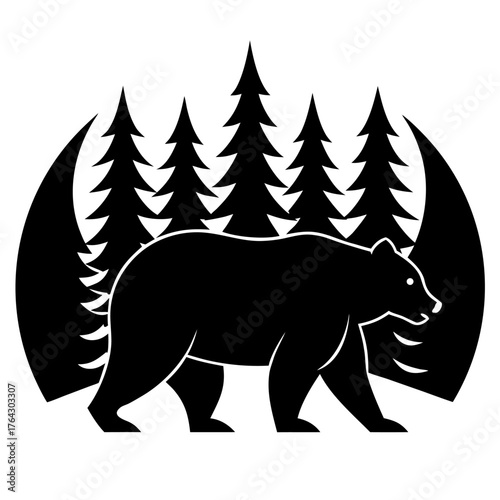 Wild Bear Silhouette and Nature Scene Vector Set – Double Exposure Forest, Paw Print, Adventure Style
