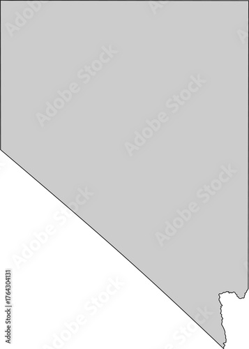 Grey silhouette vector map of Nevada state boundary, presented as a solid color political template of the Western United States territory.