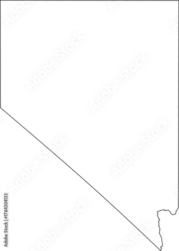 Simple vector outline map of Nevada state boundary, presented as a blank template political silhouette of the Western United States territory.