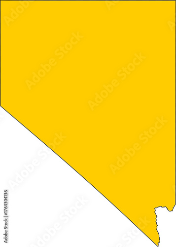 Yellow silhouette vector map of Nevada state boundary, presented as a solid color political template of the Western United States territory.