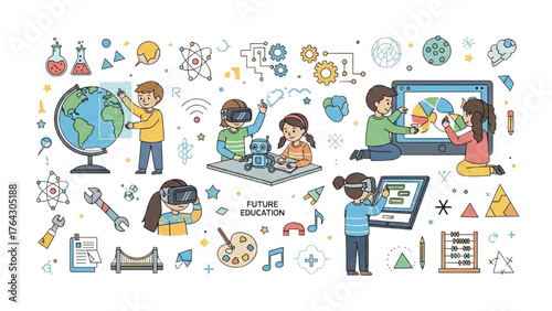 Young Students Engaging with Modern Technology for Enhanced Learning and Future-Focused Education