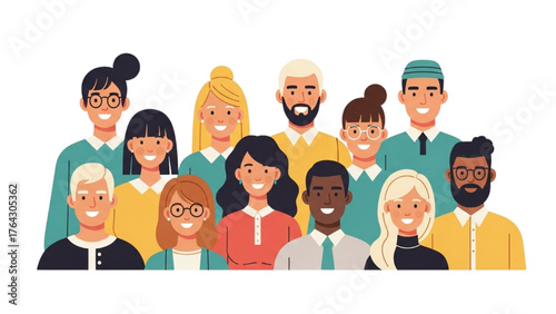 Diverse Group Portrait Teamwork and Global Community Illustration