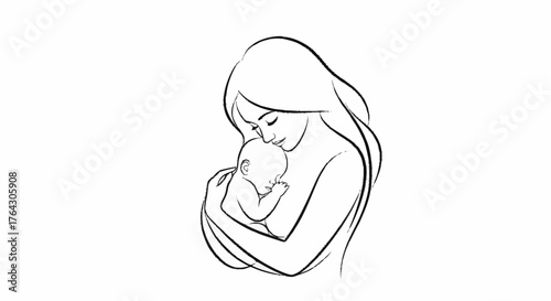 Mother and Baby: Minimalist Line Art Vector Illustration