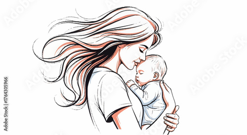 Mother's Love: Vector Art of a Mother Holding Her Sleeping Baby