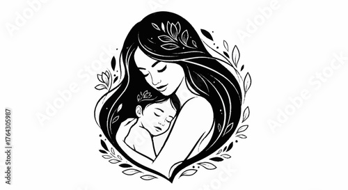 Mother and Child Vector Illustration - Loving Embrace