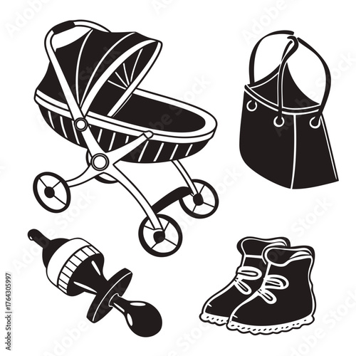 Vector art of baby items silhouettes