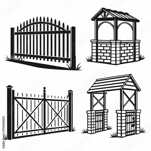 Vector art of fence and gazebo