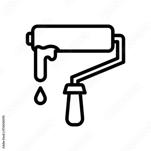 Paint Roller Tool Outline Icon Vector