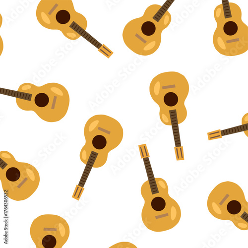 Vector seamless pattern with guitars on a transparent background. Editable vector illustration with repeating guitar elements. Ideal for creative projects related to music or artistic decoration.
