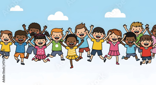 Happy Diverse Children Jumping Illustration