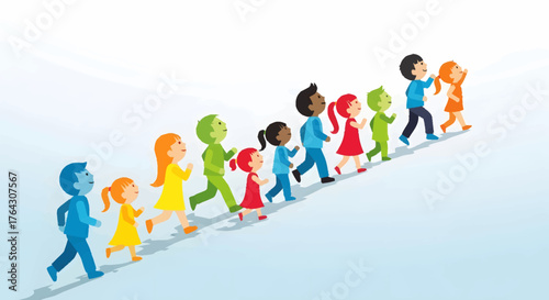 Children Walking Together: Unity, Progress, and Diversity Illustration