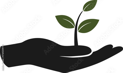 Hand holding a growing plant silhouette