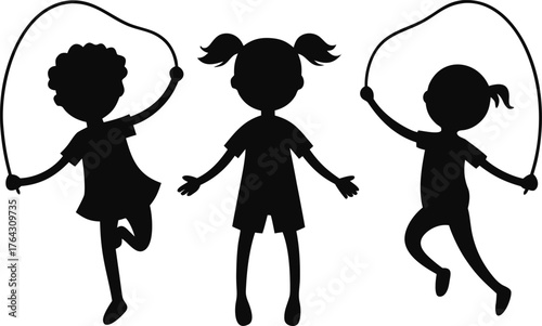 Girls jumping rope silhouettes silhouette
