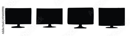 Four flat-screen computer monitors with stands shown in a row each with unique subtle size differences