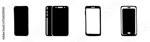 Collection of four smartphones displaying various front views and a stacked arrangement