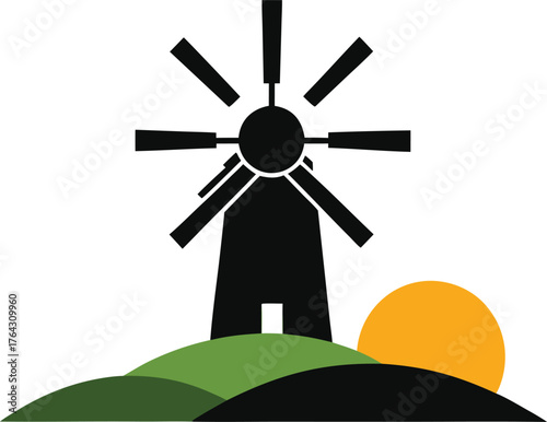 Windmill Silhouette at sunset  silhouette