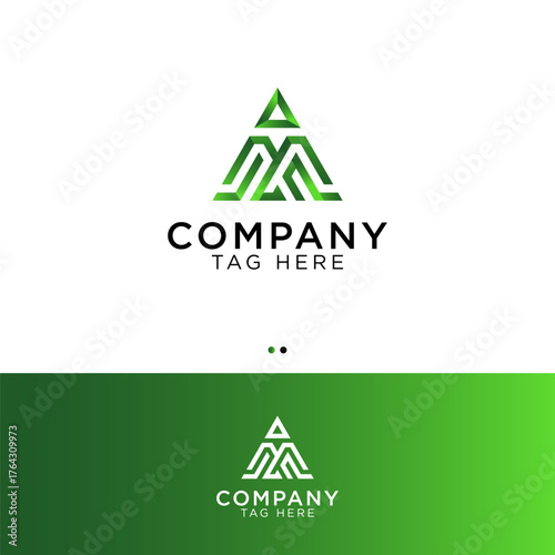 Modern Green Gradient Abstract Letter M A Triangle Logo Design