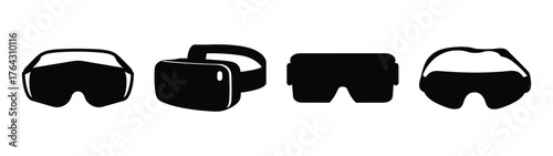 Virtual reality headset collection four different angles modern technology immersive experience future entertainment