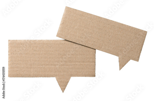 Brown blank cut out cardboard paper speech bubbles with copy space for text on transparent png background conversation discussion design element