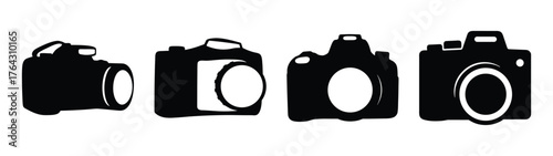 Four distinct camera silhouettes showcasing photography equipment variety close up