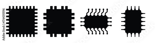 Four integrated circuit chips with multiple pins electronic components technology macro view