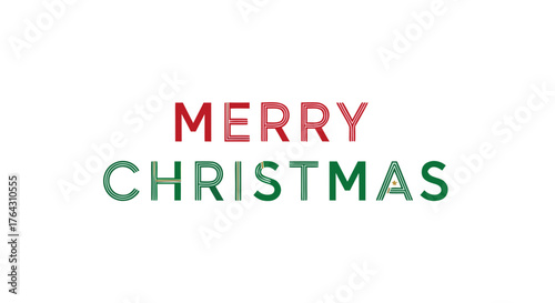 Festive Typography for a Merry Christmas Greeting with Red and Green Text on a White Background, Celebrating the Holiday Season