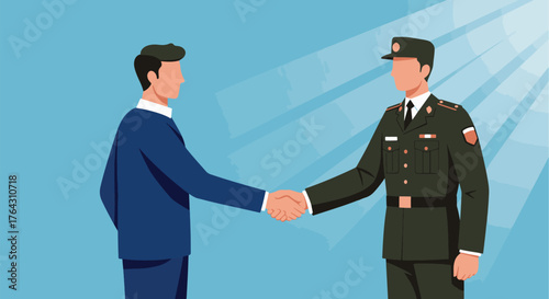 Civilian and Military Shaking Hands