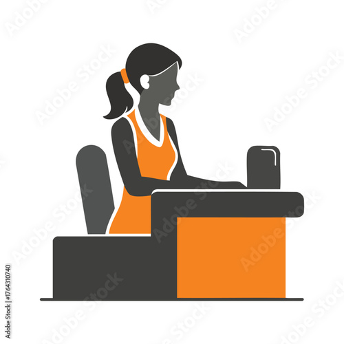 Airport Information Desk Icon with Staff Silhouette – Solid Colors Flat Vector Symbol for Help Desk, Travel Assistance, and Customer Service