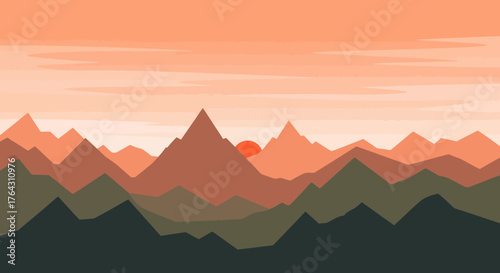 Retro Mountain Sunset Vintage Illustration A Serene Landscape with Warm Tones