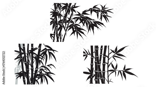 Bamboo silhouette vector illustration, simple minimalist bamboo stalks and leaves design