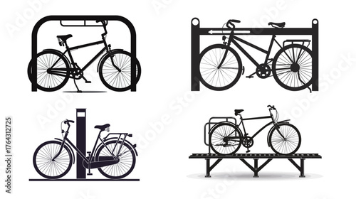 Bicycle parking silhouette on white background, minimalist bike rack vector illustration for urban transport