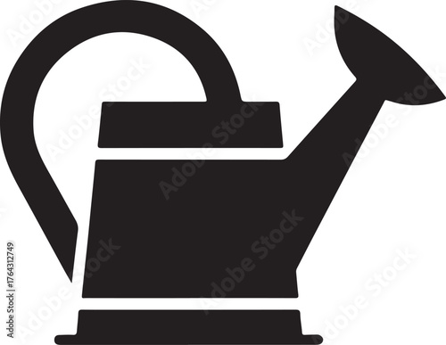 Black silhouette of a watering can pouring water drops