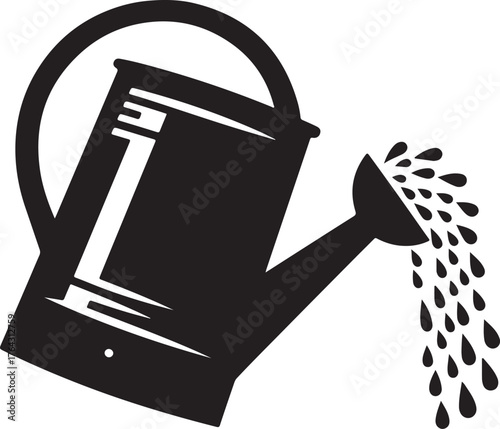 Black silhouette of a watering can pouring water drops