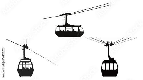 Cable car silhouette on white background, minimalist black vector illustration