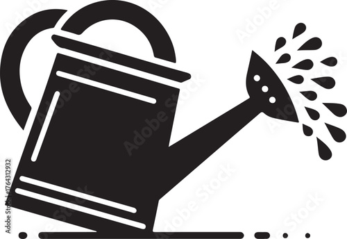 Black silhouette of a watering can pouring water drops