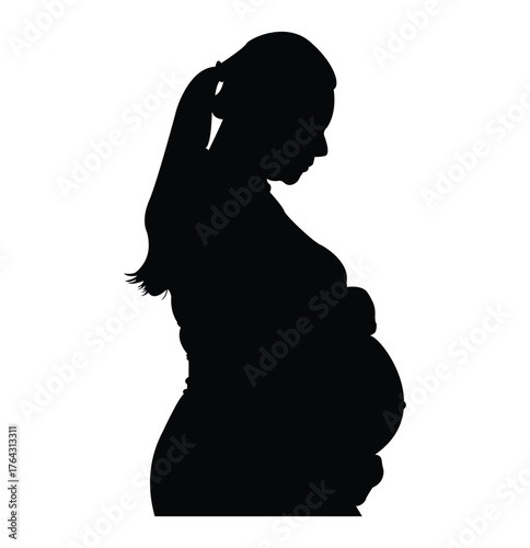 Vector silhouettes of a pregnant woman . pregnant woman, side view. eps 10 