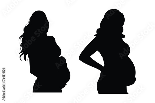 Pregnant woman silhouette, maternity profile vector, expecting mother clipart, side view pregnancy icons .  Future mom. Big set. eps 10