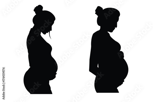 Pregnant woman silhouette, maternity profile vector, expecting mother clipart, side view pregnancy icons .  Future mom. Big set. eps 10