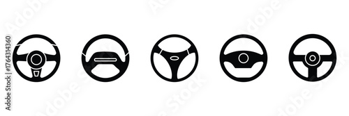 Simple Black Steering Wheel Icon . Collection of Various Car Steering Wheel Icons . eps 10 