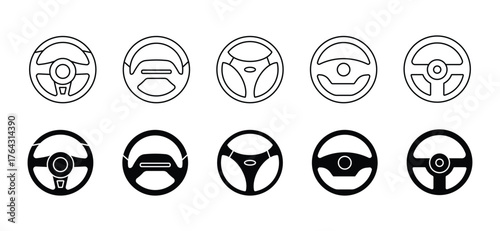 Simple Black Steering Wheel Icon . Collection of Various Car Steering Wheel Icons . eps 10 
