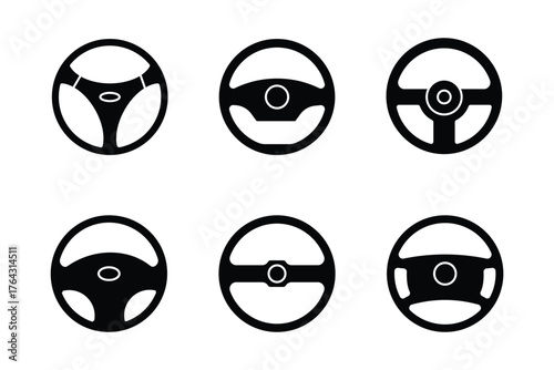Steering wheel silhouette icon set vector  . Truck steering wheel silhouette vector flat illustration design . eps 10