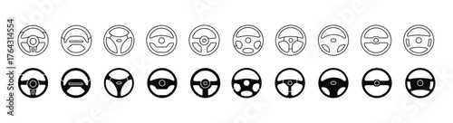 Steering wheel silhouette icon set vector  . Truck steering wheel silhouette vector flat illustration design . eps 10