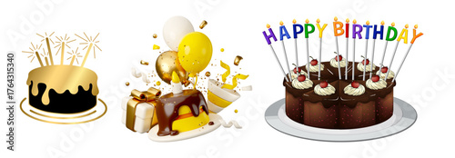 Vector illustration of happy birthday cakes