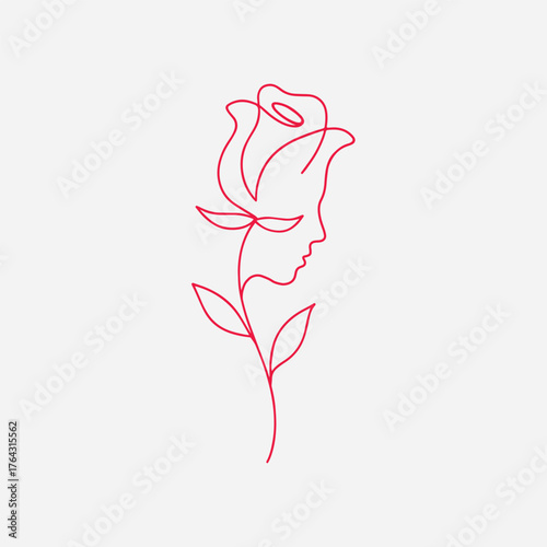 An outline of a rose with a face.