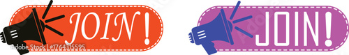 Join Banner icon set. Hiring employment symbol. Human resources concept. Announcement with loudspeaker bubble icon. Label or tag with loudspeaker. Modern registration sign. Vector illustration.