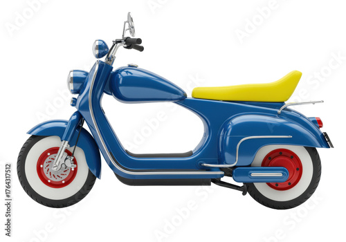 Blue vintage scooter isolated on transparent background, retro moped PNG for transportation and design use